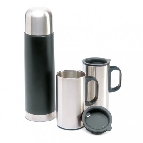 Set de Botella Térmica 500 ml y 2 Tazas 220 ml de Acero Inoxidable