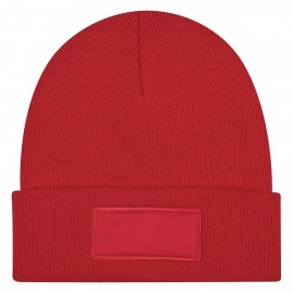 Gorro Tejido con Puño de Acrílico y Parche de Algodón